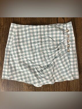 Forever 21 Light Blue and White Gingham Mini Skirt with Side Buttons